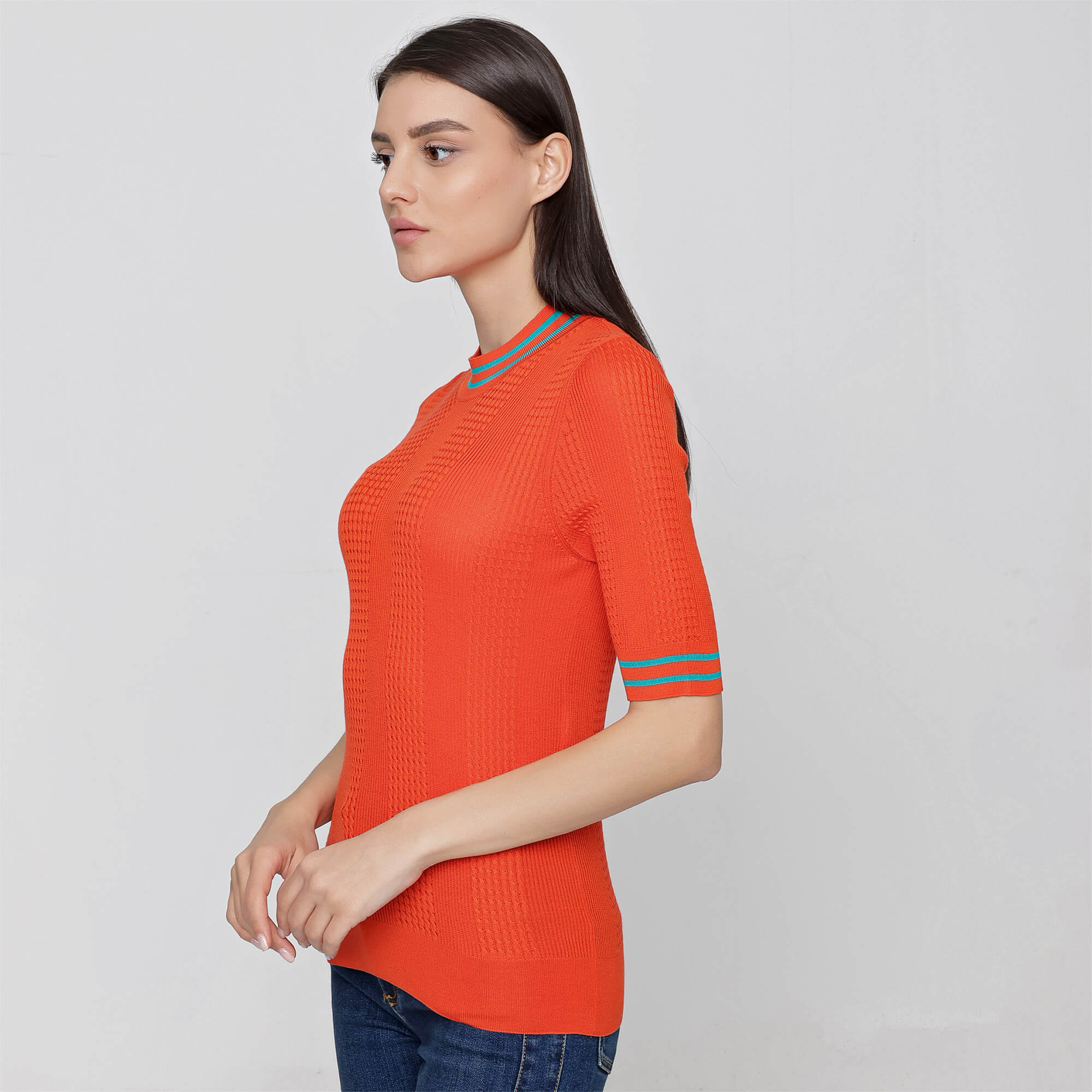 FENDI - Orange Short Sleeve Silk Sweater